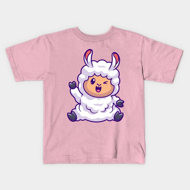 Cute Sheep Waving Hand Cartoon Kids T-Shirt by Catalyst Labs